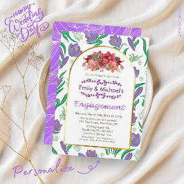 カラフルで大胆な花のゴールドエンゲージメントパーティー 招待状