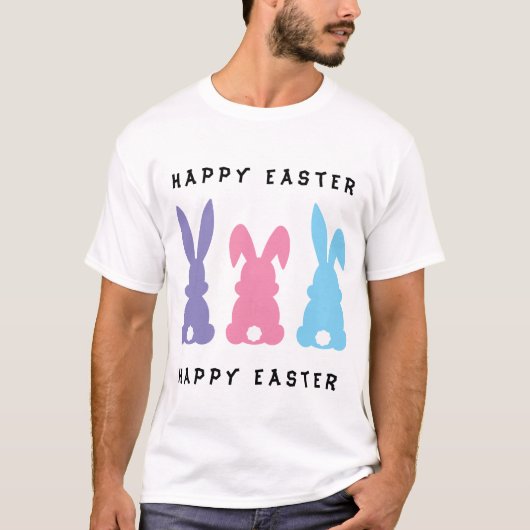 カラフルで幸せなイースターバニー Tシャツ (正面)