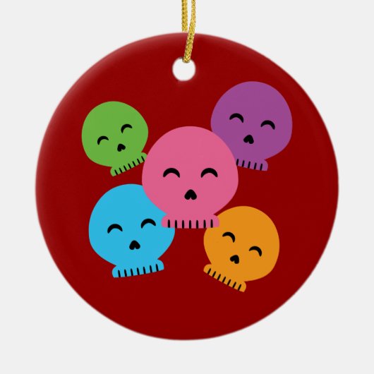 カラフルで幸せなスカル セラミックオーナメント (正面)