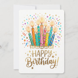 カラフルで幻想的な子供の誕生日ろうそくパーティー 招待状