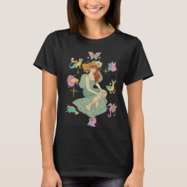カラフルで幻想的な少女の芸術的な名前入りTシャツ Tシャツ