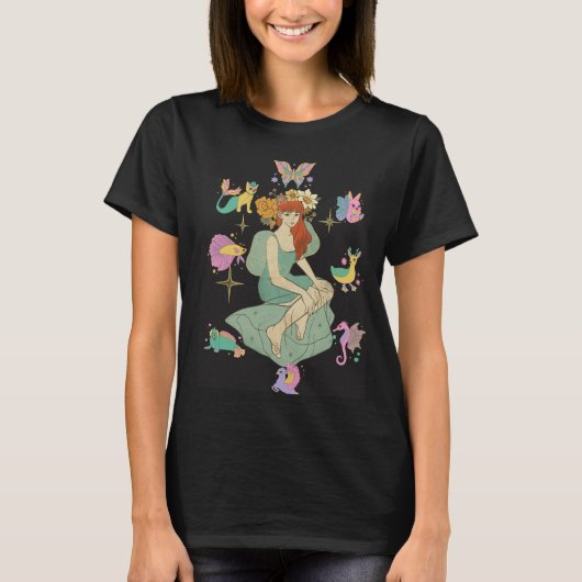 カラフルで幻想的な少女の芸術的な名前入りTシャツ Tシャツ (正面)