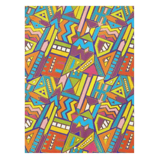 カラフルで幾何学的なアフリカの種族パターン テーブルクロス (正面)