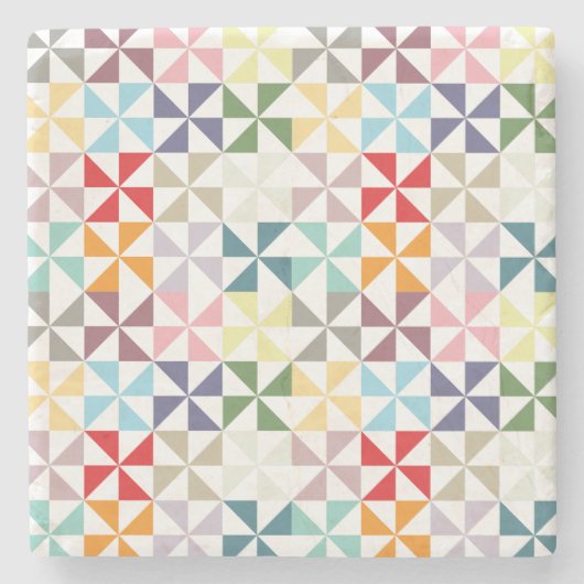 カラフルで幾何学的な風車 ストーンコースター (正面)