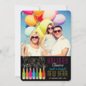 カラフルで快活なボトルの応援の新年の写真カード シーズンカード (正面)