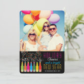 カラフルで快活なボトルの応援の新年の写真カード シーズンカード (スタンド正面)