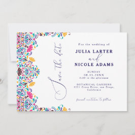 カラフルで情熱的なメキシカンフィエスタスタイルの虹色ウェディング セーブザデート