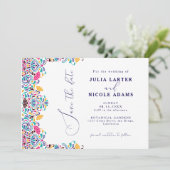 カラフルで情熱的なメキシカンフィエスタスタイルの虹色ウェディング セーブザデート (スタンド正面)