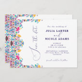 カラフルで情熱的なメキシカンフィエスタスタイルの虹色ウェディング セーブザデート (正面/裏面)