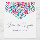 カラフルで情熱的なメキシカンフィエスタスタイルの虹色ウェディング ワインラベル (シングルラベル)