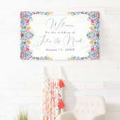 カラフルで情熱的なメキシカンフィエスタスタイルの虹色ウェディング 横断幕 (インサイチュ)