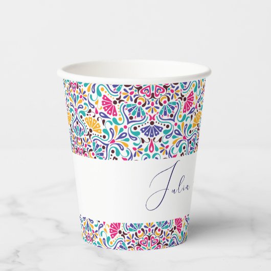 カラフルで情熱的なメキシカンフィエスタスタイルの虹色ウェディング 紙コップ (正面)