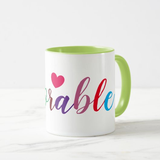 カラフルで愛らしい単語のプリントのかわいいハートのおもしろいのコーヒー マグカップ (正面右)