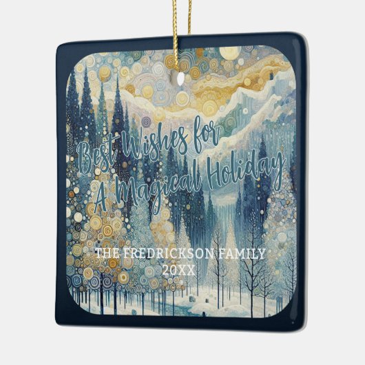 カラフルで抽象的なウィンターワンダーランドアート セラミックオーナメント (左)