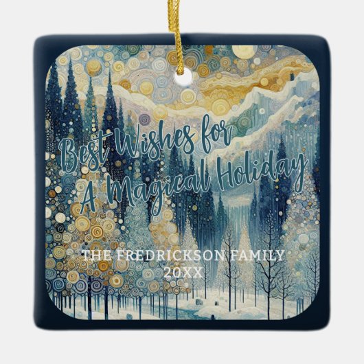 カラフルで抽象的なウィンターワンダーランドアート セラミックオーナメント (正面)