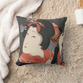 カラフルで日本のな女性のヴィンテージの絵を描くこと クッション (ブランケット)