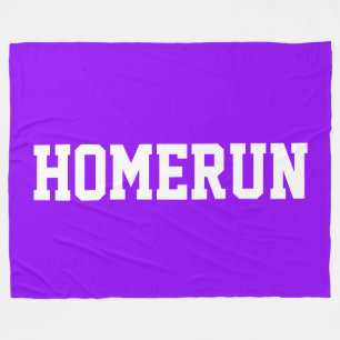 カラフルで明るいパープルのスポーティーな白いHOMERUNテキスト フリースブランケット
