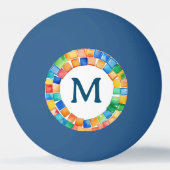 カラフルで明るいモザイクボーダー柄のイニシャル入り 卓球ボール (裏面)