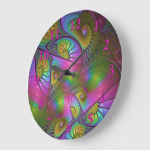 カラフルで明るいモダンの抽象芸術のフラクタルの芸術 ラージ壁時計 (傾斜)