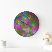 カラフルで明るいモダンの抽象芸術のフラクタルの芸術 ラージ壁時計 (ホーム)