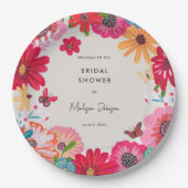 カラフルで明るいワイルドフラワーのブライダルシャワー ペーパープレート (正面)
