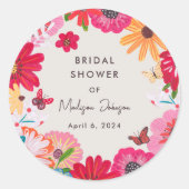 カラフルで明るいワイルドフラワーのブライダルシャワー ラウンドシール (正面)