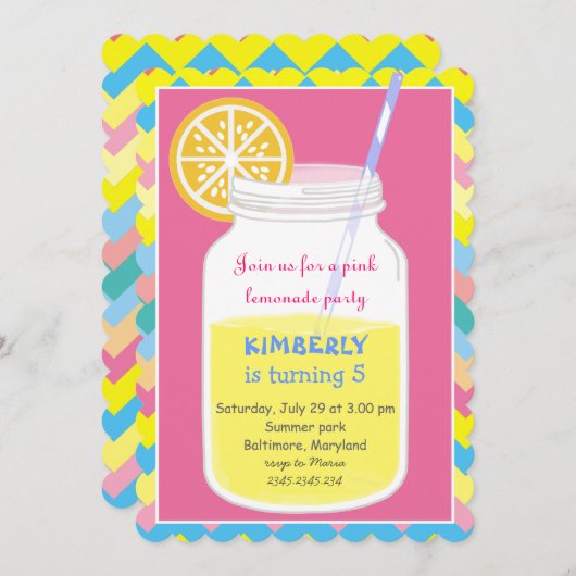 カラフルで明るい夏のレモネードの誕生会 招待状 (正面/裏面)