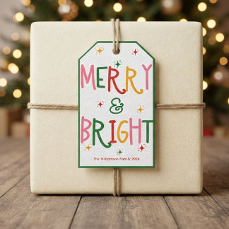 カラフルで明るい楽しい家族のクリスマス ギフトタグ