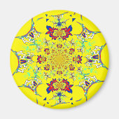 カラフルで明るい花柄のダマスクデザインアートプリント マグネット (正面)