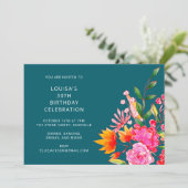 カラフルで明るい花柄の水彩画の誕生日パーティー 招待状 (スタンド正面)