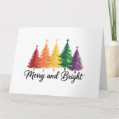 カラフルで明るい虹のクリスマスツリー ゲイ LGBTQ カード (正面)