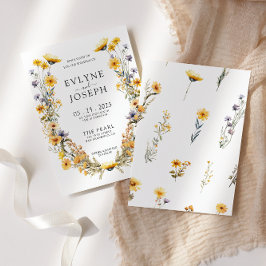 カラフルで明るい野生の花の花輪の結婚式 招待状