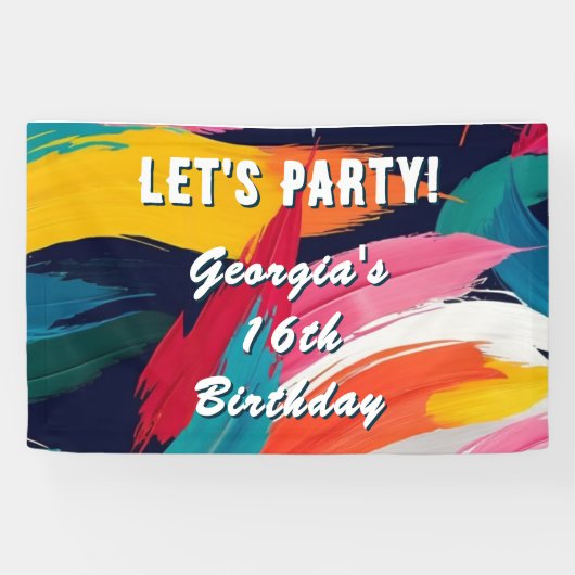カラフルで明るい16歳の誕生日パーティー 横断幕 (横)