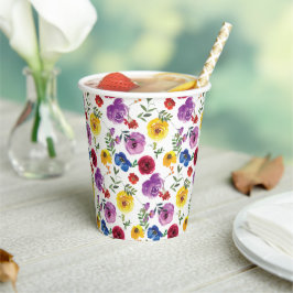 カラフルで明るく大胆な水彩花模様 紙コップ