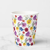 カラフルで明るく大胆な水彩花模様 紙コップ (正面)