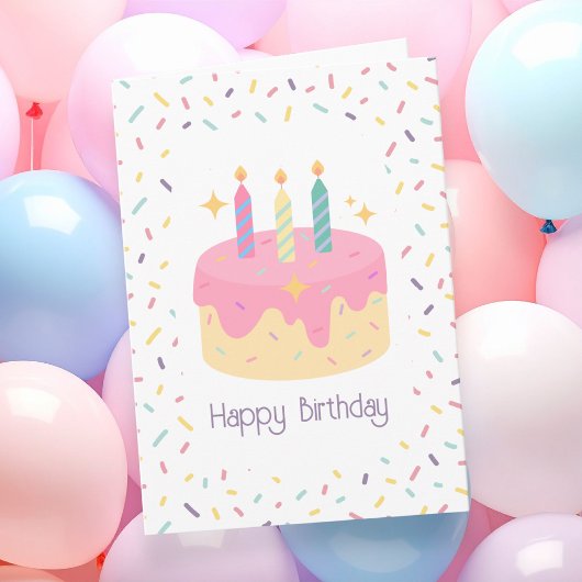カラフルで楽しいお誕生日ケーキ カード