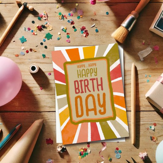 カラフルで楽しいお誕生日プレゼント シンプルな黄色 サンキューカード