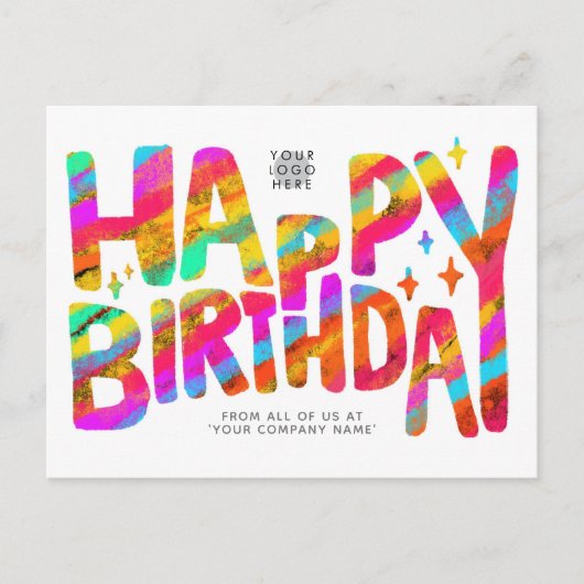 カラフルで楽しいクレヨン手書き誕生日ロゴ ポストカード (正面)