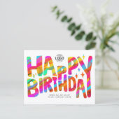カラフルで楽しいクレヨン手書き誕生日ロゴ ポストカード (スタンド正面)