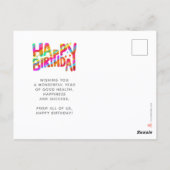 カラフルで楽しいクレヨン手書き誕生日ロゴ ポストカード (裏面)