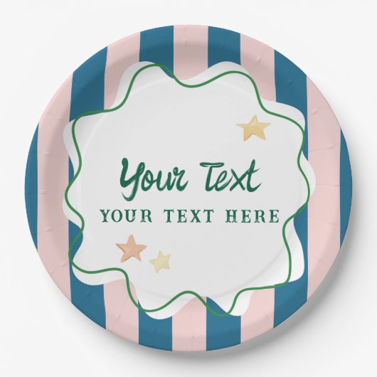 カラフルで楽しいグリーンのストライプスターのパーティー用品 ペーパープレート (正面)