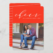 カラフルで楽しいスクリプト 赤いホリデー フォト カード (正面/裏面)