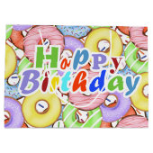 カラフルで楽しいパステルカラーのドーナツ 誕生日 ラージペーパーバッグ (裏面)