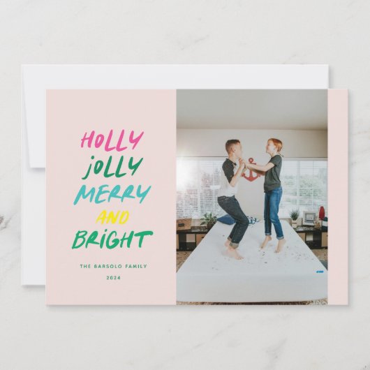カラフルで楽しいホリデーシーズンのクリスマス写真 シーズンカード (正面)