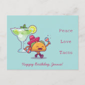 カラフルで楽しいマルガリータ＆タコス ハッピーバースデー ポストカード (正面)
