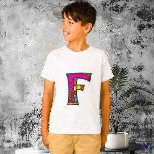 カラフルで楽しいモノグラムF部族風+落書き風 Tシャツ