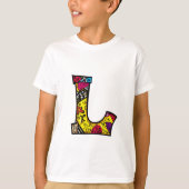 カラフルで楽しいモノグラムL部族風と落書き風デザイン Tシャツ (正面)