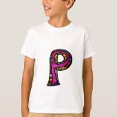 カラフルで楽しいモノグラムP部族風+落書き風 Tシャツ (正面)
