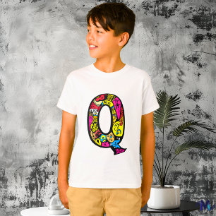 カラフルで楽しいモノグラムQ部族風+落書き Tシャツ