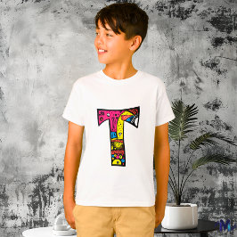 カラフルで楽しいモノグラムT トライバルとドゥードル Tシャツ